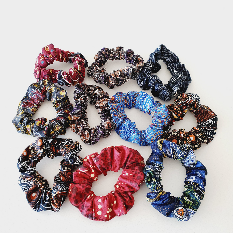Pack of 10 handmade 100% cotton scrunchies by Elaine and Rhona Hickey